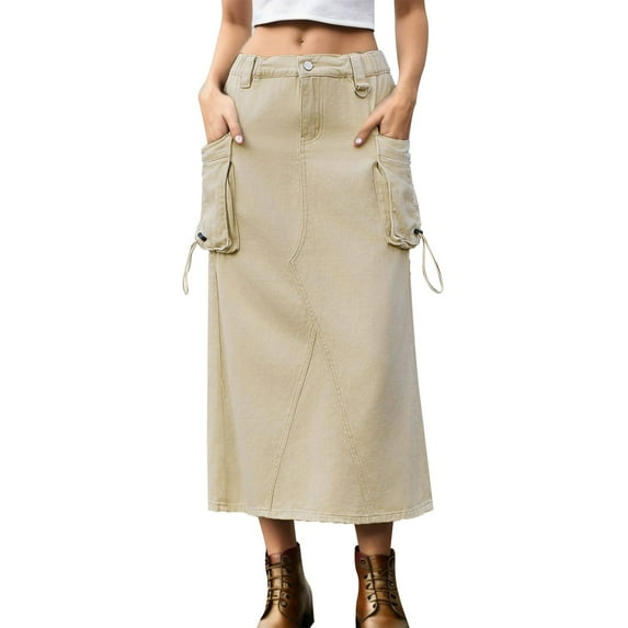 Sngxgn Women's High Waist Split Hem Skort Skirt(Khaki,M)