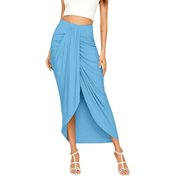 Sngxgn Women's High Waist Split Mini Bodycon Pencil Skirt(Blue,S)