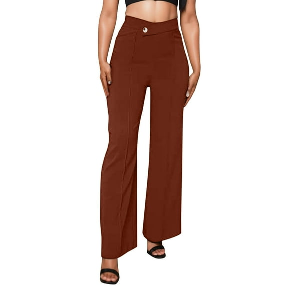 Sngxgn Women's High Waist Wide Leg Cargo Pants with Pockets Casual Fit Stretch Leggings Gym Sweatpants(Brown,XL)