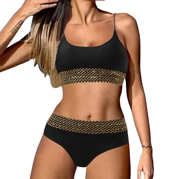 Sngxgn Women's High Waisted Bikini Sets High Cut Bathing Suits Two Piece Cut Out Swimsuits(Black,L)
