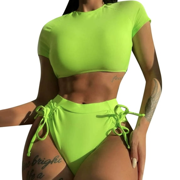 Sngxgn Women's High Waisted Bikini Sets Two Piece Swimsuits Cheeky High Cut Bathing Suits(Green,L)