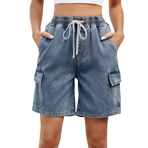 Sngxgn Women's High Waisted Casual Shorts Ripped Hem Frayed Distressed Short Casual(Blue,XXL)