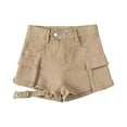 thumbnail image 1 of Sngxgn Women's High Waisted Jean Shorts Flap Pocket Cargo Denim Shorts(Khaki,M), 1 of 7