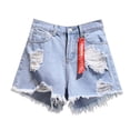 thumbnail image 1 of Sngxgn Women's High Waisted Ripped Stretchy Denim Short Summer Jean Shorts(Light Blue,M), 1 of 4