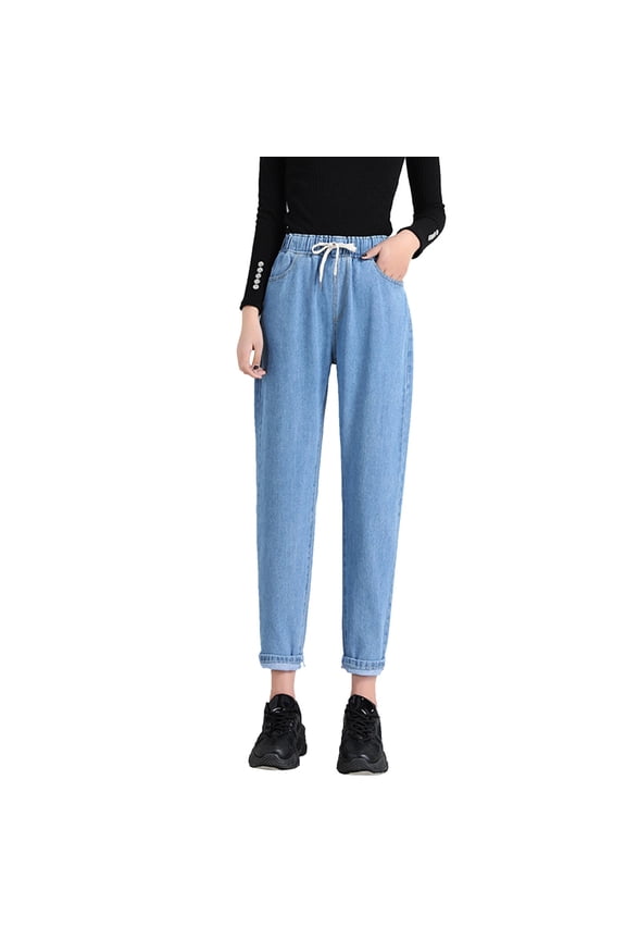 Women's Jeans High Stretch Mid Rise Straight Leg Ripped Jeans Cut Pull On Denim Pants(B,XL)
