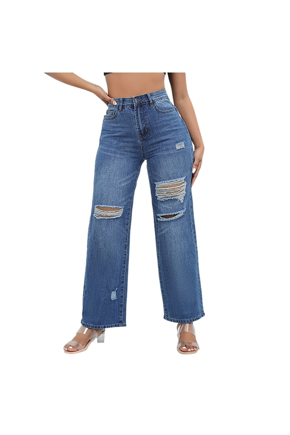 Women's Jeans Stretchy Ripped Distressed Denim Pants(Dark Blue,XL)