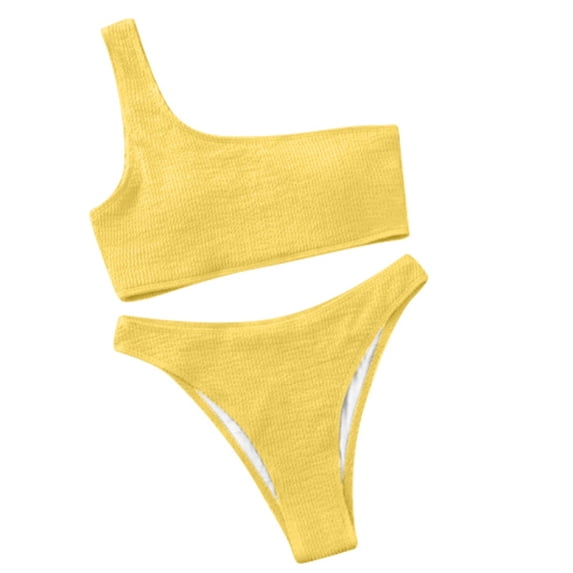 Sngxgn Women's Knot Scoop Neck Bikini Set Ruched High Waisted Two Piece Swimsuits Tankini(Yellow,M)