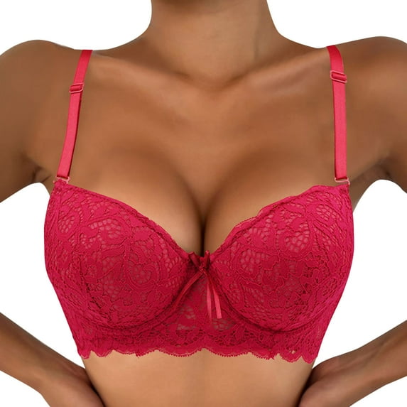 Sngxgn Women's Lace Bra Non Padded Underwire Unlined Bra Full Coverage Lace Bralette(Red,75B)
