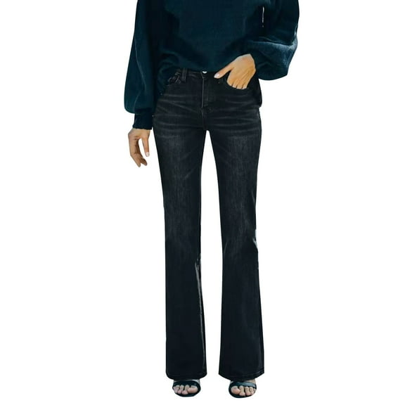 Sngxgn Women's Lifting Jeans for Women Trendy Tummy Control Jeans Stretch Boot Cut Jeans Denim Pants(Black,L)