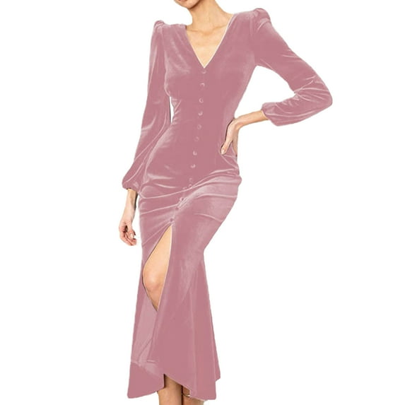 Sngxgn Women's Long Sleeve Ruched Bodycon Dress Square Neck Party Midi Dresses(Pink,L)