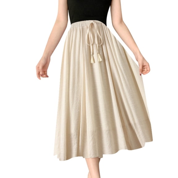Sngxgn Women's Long Summer Fall Skirt Elegant High Waist Party Flared A-Line Midi Skirts(Beige,One Size)