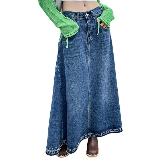 Sngxgn Women's Long Summer Fall Skirt Elegant High Waist Party Flared A-Line Midi Skirts(Blue,XXXL)