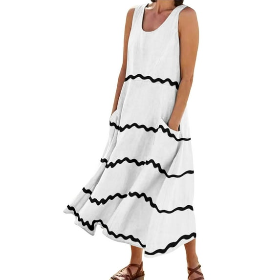 Sngxgn Women's Long Tank Maxi T-Shirt Summer Casual Dress(White,L)