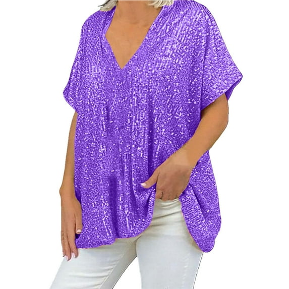 Sngxgn Women's Loose Fit Short-Sleeve T-Shirt(Purple,XL)