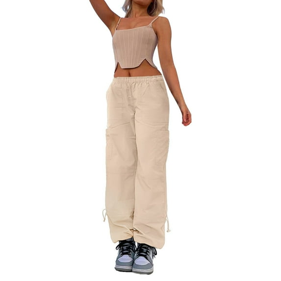 Sngxgn Women's Low Waist Cargo Pants Wide Leg Baggy Trousers Trendy Casual Vintage Y2k Baggy Pants with Multi Pockets(Khaki,XXL)