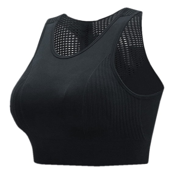 Sngxgn Women's Medium Support Tank Top Ribbed Seamless Workout Exercise Sport Bra(Black,L)