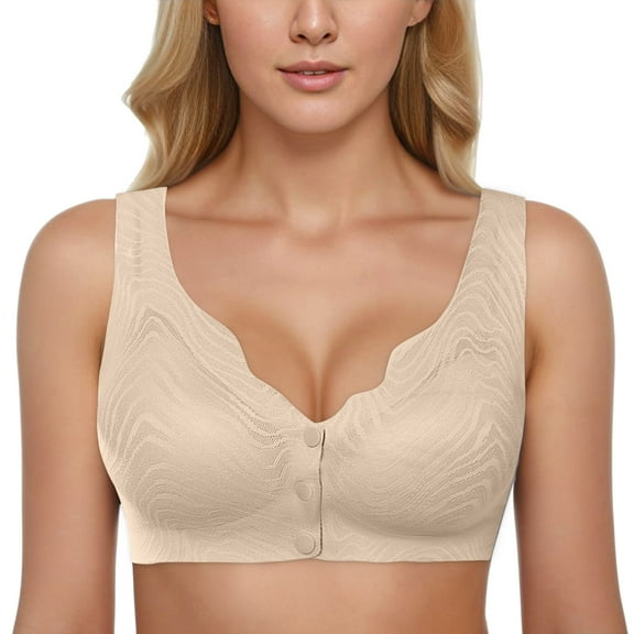 Sngxgn Women's No Side Effects Underarm and Back-Smoothing Comfort Wireless Lightly Lined T-Shirt Bra(Beige,XL)