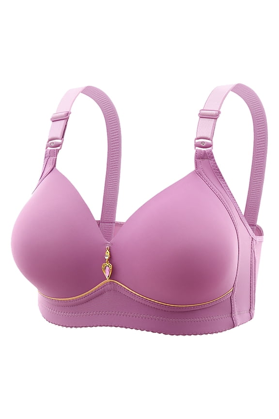 Women's No Side Effects Underarm and Back-Smoothing Comfort Wireless Lightly Lined T-Shirt Bra(Purple,F)