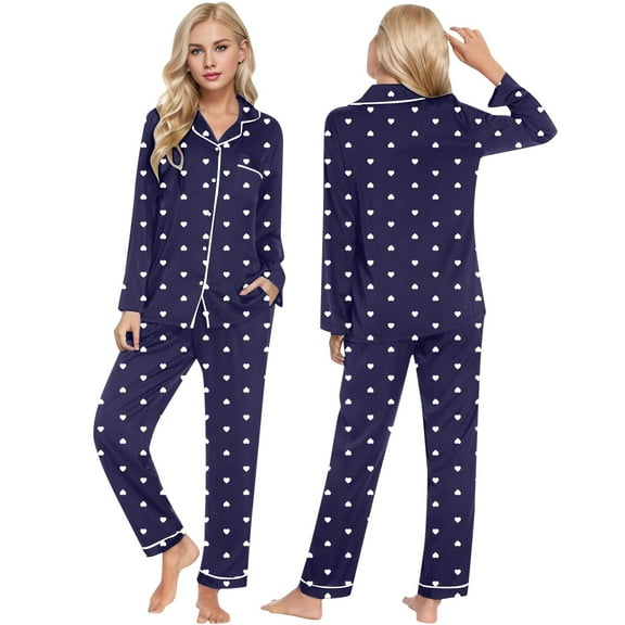 Sngxgn Women's Pajama Set - Long Sleeve Button up Sleep Shirt and Lounge Pants - Sleepwear for Women(BU1,M)