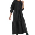 thumbnail image 1 of Sngxgn Women's Pleated Flowy Dresses Casual Midi Ruffle Dress(Black,L), 1 of 5