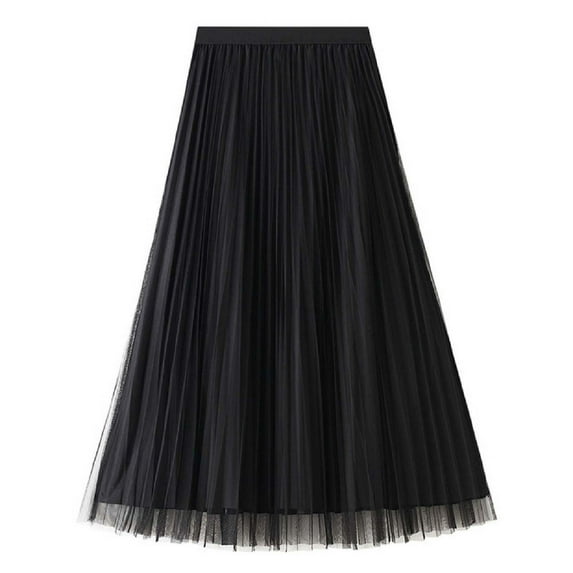 Sngxgn Women's Pleated Skater Skirt Basic Casual High Waisted Ruffles Flared Mini Skirts(Black,One Size)