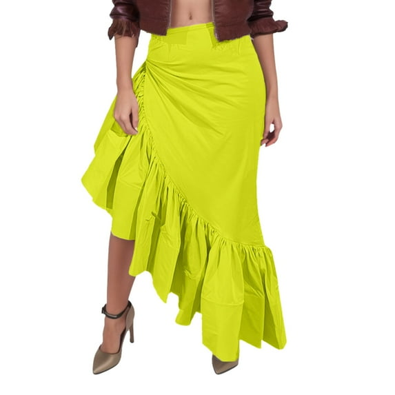 Sngxgn Women's Pleated Skater Skirt Basic Casual High Waisted Ruffles Flared Mini Skirts(Green,XL)