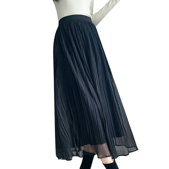 Sngxgn Women's Pleated Skirts High Waisted Lightweight Skorts Skirts(Black,One Size)