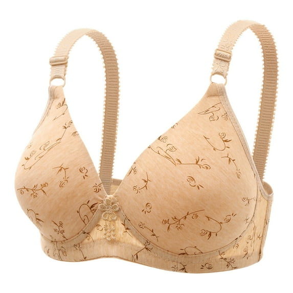 Sngxgn Women's Plus Size Front-Closure Wireless Bra Underwire(Beige,XL)