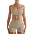 thumbnail image 1 of Sngxgn Women's Plus Size Yoga 2 Piece Seamless Workout Outfits Running Crop Top Gym High Waist Fitness Shorts Set Sport Bra Tank Yoga Outfits(Khaki,S), 1 of 8