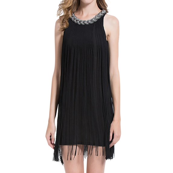 Sngxgn Women's Print A-Line Mini Dress Long Sleeves(Black,One Size)