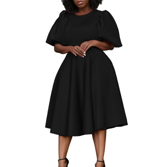 Sngxgn Women's Print A-Line Mini Dress Long Sleeves(Black,S)