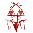 thumbnail image 1 of Sngxgn Women's Print Lace Mesh Cut Out Belt Lingerie Set with Stocking(Red,One Size), 1 of 2