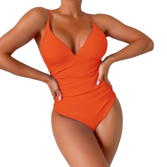Sngxgn Women's Ribbed Swimsuit Tie Side Bathing Suits Ladies Swimwear(Orange,L)