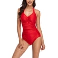 thumbnail image 1 of Sngxgn Women's Ribbed Swimsuit Tie Side Bathing Suits Ladies Swimwear(Red,XXL), 1 of 5