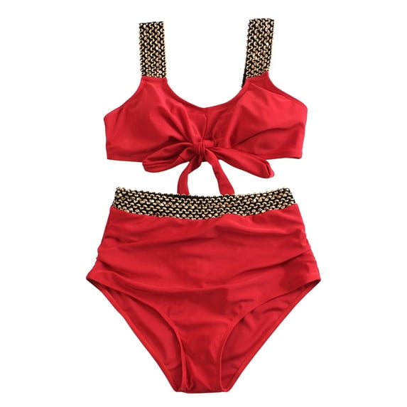 Sngxgn Women's Ribbed Swimsuit Tie Side Bathing Suits Ladies Swimwear(Red,XXL)