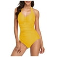 thumbnail image 1 of Sngxgn Women's Ribbed Swimsuit Tie Side Bathing Suits Ladies Swimwear(Yellow,XXL), 1 of 4