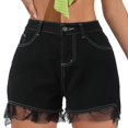 thumbnail image 1 of Sngxgn Women's Ripped High Waisted Denim Shorts Stretchy Cuffed Hem Jean Shorts(Black,M), 1 of 8