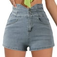 thumbnail image 1 of Sngxgn Women's Ripped High Waisted Denim Shorts Stretchy Hem Jean Shorts(Blue,XL), 1 of 7