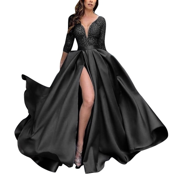 Sngxgn Women's Ruched Bodycon Dress Long Sleeve Front Drape Crew Neck Midi Dress(Black,XXL)