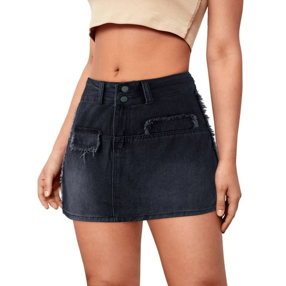 Sngxgn Women's Ruched High Waist Knee Length A-Line Stretchy Flared Casual Skirt(Black,S)