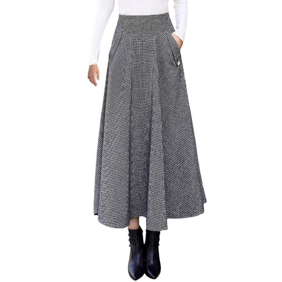 Sngxgn Women's Ruched High Waist Knee Length A-Line Stretchy Flared Casual Skirt(Black,XXXL)