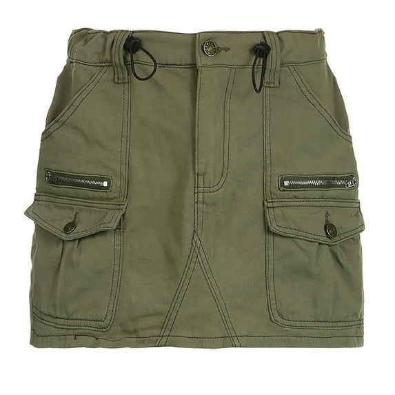 Sngxgn Women's Ruched High Waist Knee Length A-Line Stretchy Flared Casual Skirt(Green,M)