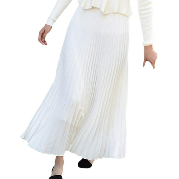 Sngxgn Women's Ruched High Waist Knee Length A-Line Stretchy Flared Casual Skirt(White,One Size)