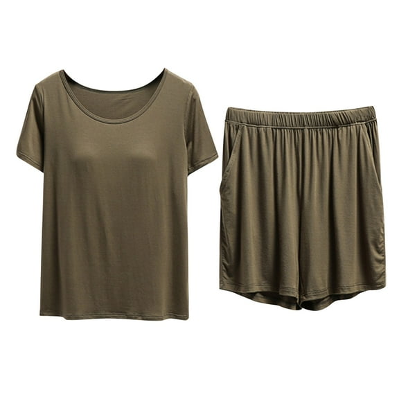 Sngxgn Women's Ruffled Pajama Sets Shorts Sets Sleepwear(Green,L)