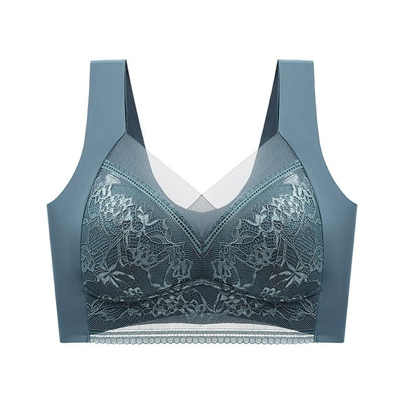 Sngxgn Women's Seamed Soft C up Wirefree Cotton Bra(Blue,XXXL)