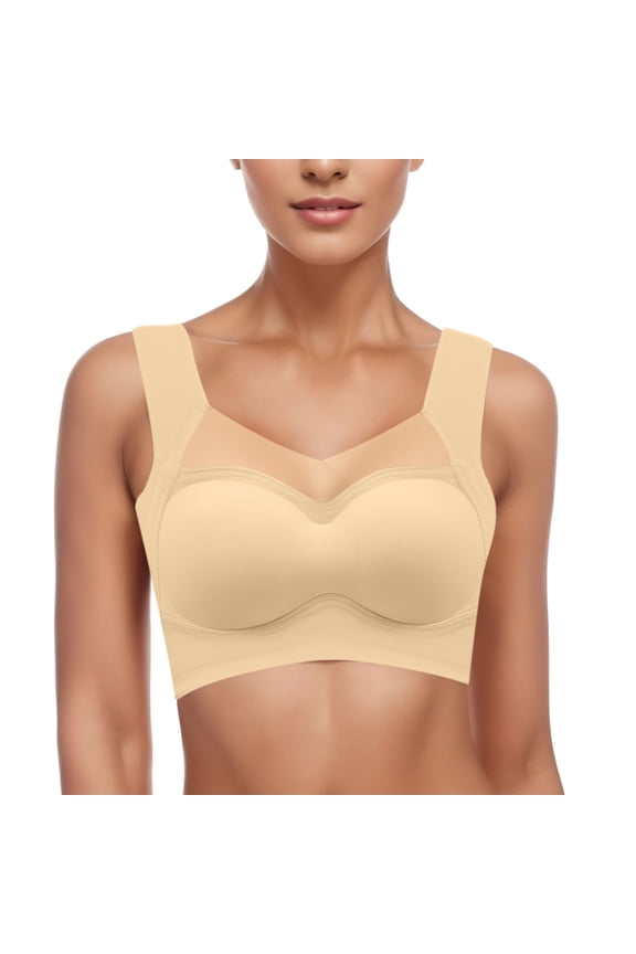 Sports Bra for Women, Medium-High Support Strappy Padded Sports Bras Supportive Workout Tops(Beige,M)