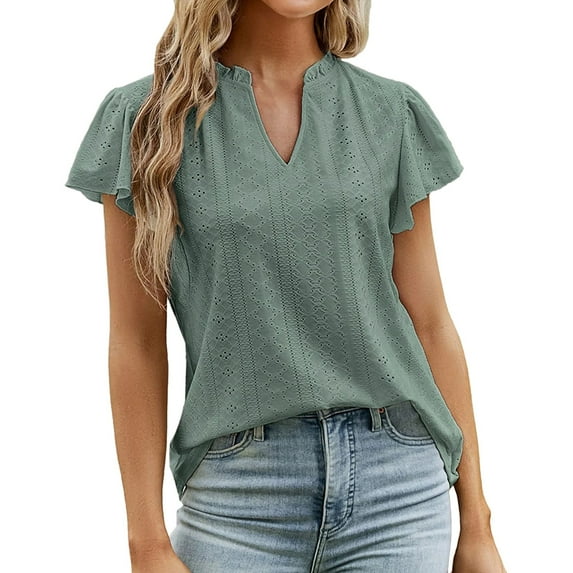 Sngxgn Women's Short Sleeve V-Neck Shirts Loose Casual Tee T-Shirt(Green,XXL)