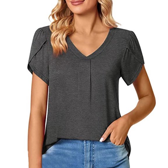 Sngxgn Women's Short Sleeve V-Neck Shirts Loose Casual Tee T-Shirt(Grey,XL)