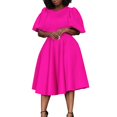 thumbnail image 1 of Sngxgn Women's Shoulder Short Dress Ruched Bodycon Mini Dress(Hot Pink,L), 1 of 9