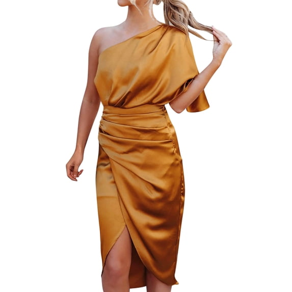 Sngxgn Women's Sleeveless Halter Midi Dress Bodycon Split Dresses(Yellow,XL)